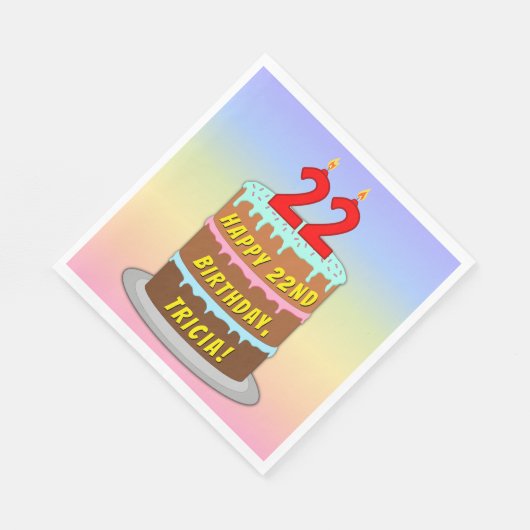 Serviette En Papier 22e anniversaire : Fun Cake and Candles + Nom pers (Coin)
