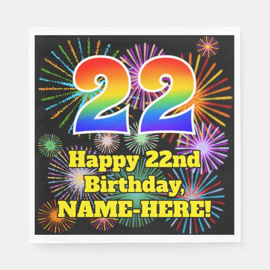 Serviette En Papier 22e anniversaire : Fun Motif Fireworks + Rainbow 2 (Devant)