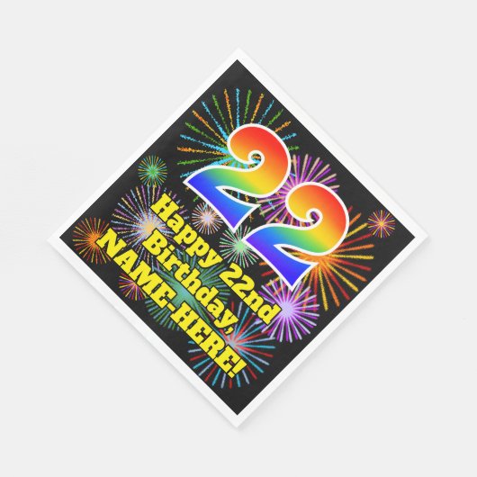 Serviette En Papier 22e anniversaire : Fun Motif Fireworks + Rainbow 2 (Coin)