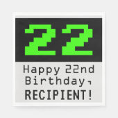 Serviette En Papier 22e anniversaire - Nerdy / Geeky Style "22" & Nom (Devant)
