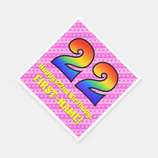 Serviette En Papier 22e anniversaire : Pink Stripes & Hearts, Arc-en-c (Coin)