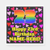 Serviette En Papier 23e anniversaire : Amour Hearts Motif, Arc-en-ciel (Devant)