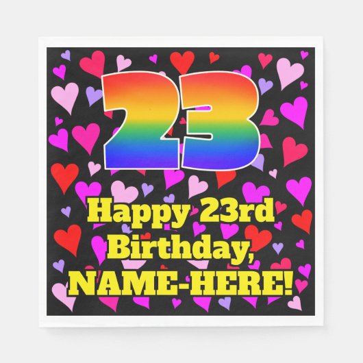 Serviette En Papier 23e anniversaire : Amour Hearts Motif, Arc-en-ciel (Devant)