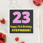 Serviette En Papier 23e Anniversaire : Bandes roses et coeurs "23" + n (En situation)