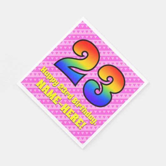 Serviette En Papier 23e anniversaire : Pink Stripes & Hearts, Arc-en-c (Coin)