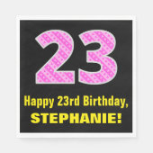 Serviette En Papier 23rd Birthday: Pink Stripes and Hearts "23" + nom (Devant)