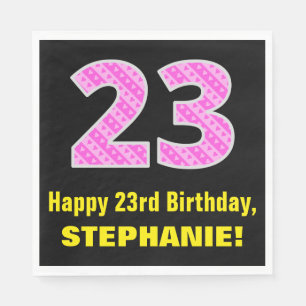 Serviette En Papier 23rd Birthday: Pink Stripes and Hearts "23" + nom