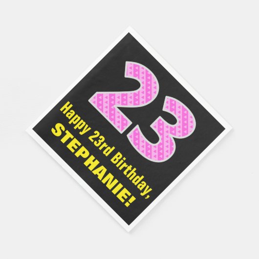 Serviette En Papier 23rd Birthday: Pink Stripes and Hearts "23" + nom (Coin)