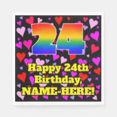 Serviette En Papier 24e anniversaire : Amour Hearts Motif, Arc-en-ciel (Devant)