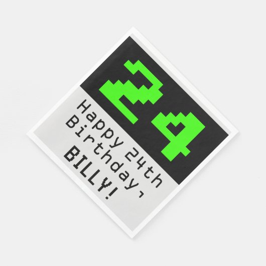 Serviette En Papier 24e anniversaire - Nerdy / Geeky Style "24" & Nom (Coin)
