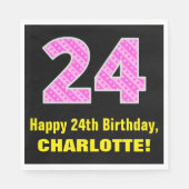 Serviette En Papier 24e anniversaire : Pink Stripes and Hearts "24" + (Devant)