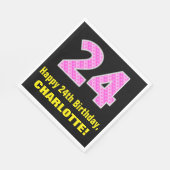 Serviette En Papier 24e anniversaire : Pink Stripes and Hearts "24" + (Coin)