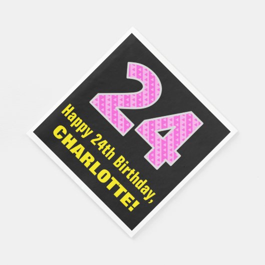 Serviette En Papier 24e anniversaire : Pink Stripes and Hearts "24" + (Coin)