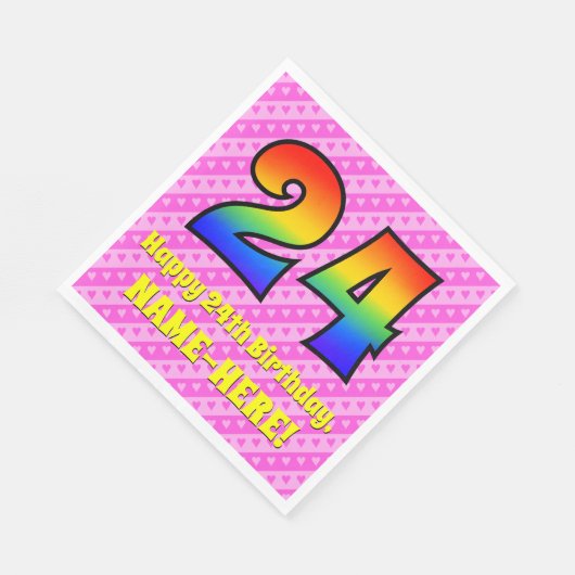 Serviette En Papier 24e anniversaire : Pink Stripes & Hearts, Arc-en-c (Coin)