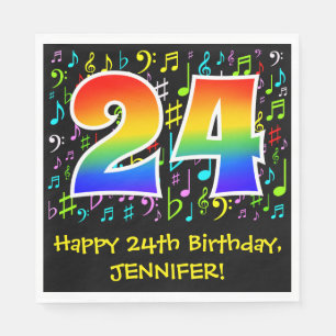 Serviette En Papier 24e anniversaire - Symboles de musique colorée, Ar