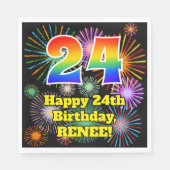 Serviette En Papier 24ème anniversaire : Fun Fireworks Motif + Rainbow (Devant)