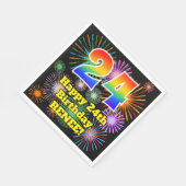 Serviette En Papier 24ème anniversaire : Fun Fireworks Motif + Rainbow (Coin)