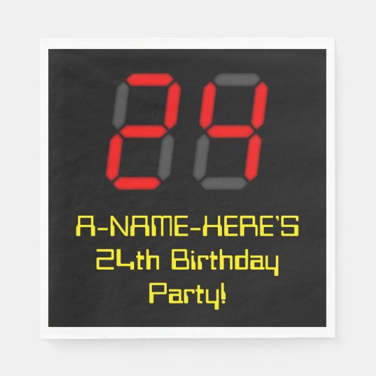 Serviette En Papier 24ème anniversaire : Rouge Digital Horloge Style " (Devant)