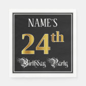 Serviette En Papier 24th Birthday Party — Fancy Script, Faux Gold Look (Devant)
