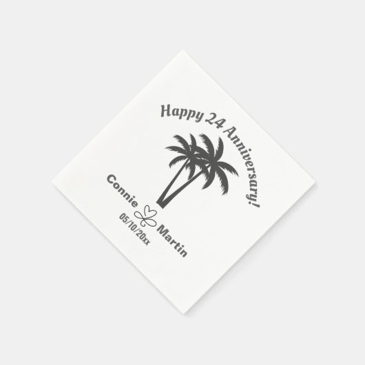 Serviette En Papier 24th Wedding Anniversary Palm Trees (Coin)
