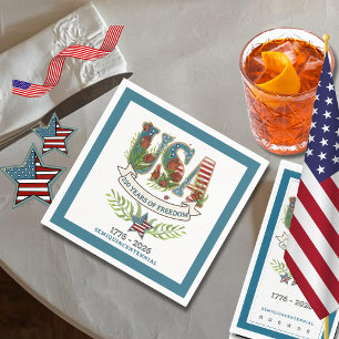 Serviette En Papier 250 Ans d'Élégante Frontière Patriotique Bleue