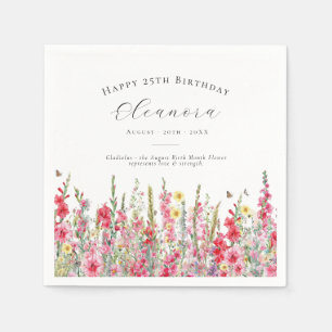 Serviette En Papier 25 Anniversaire Août Fleur de naissance personnali