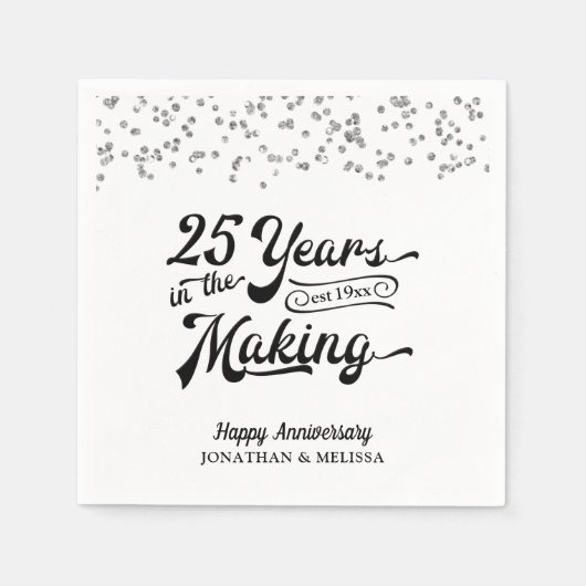 Serviette En Papier 25 ANS D'ANNÉE DANS L'ARGENT FABRIQUANT Confetti (Devant)