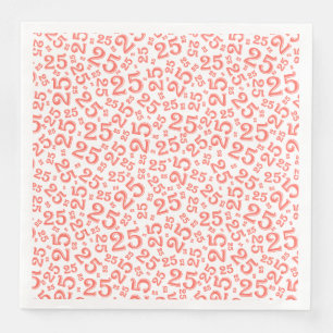 Serviette En Papier 25e âge nombre aléatoire Motif corail/blanc