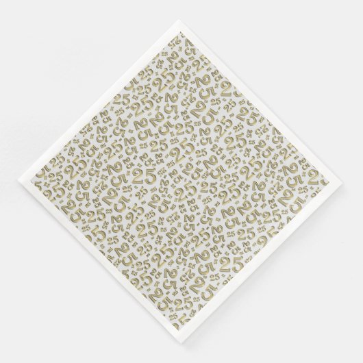 Serviette En Papier 25e âge nombre aléatoire Motif or/blanc (Coin)