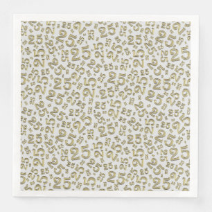 Serviette En Papier 25e âge nombre aléatoire Motif or/blanc