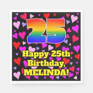 Serviette En Papier 25e anniversaire : Amour Hearts Motif, Arc-en-ciel