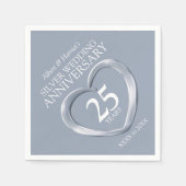 Serviette En Papier 25e anniversaire argent coeur personnalisé nom (Devant)