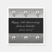 Serviette En Papier 25e anniversaire Argent et serviettes noires (Devant)