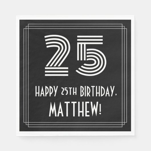 Serviette En Papier 25e anniversaire : Art Déco Inspiré Look "25" + No (Devant)