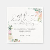 Serviette En Papier 25e anniversaire Cardiaque Rose floral (Devant)