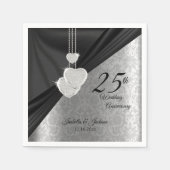 Serviette En Papier 25e anniversaire d'argent et de Mariage noir (Devant)