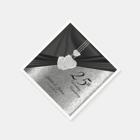 Serviette En Papier 25e anniversaire d'argent et de Mariage noir (Coin)