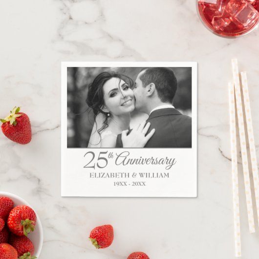 Serviette En Papier 25e anniversaire de l'argent Mariage photo élégant (En situation)