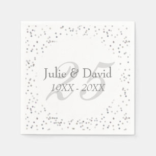Serviette En Papier 25e Anniversaire de Mariage Argent Paillettes de C