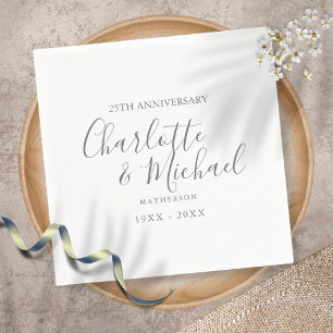 Serviette En Papier 25e Anniversaire de Mariage Argent Signature Simpl