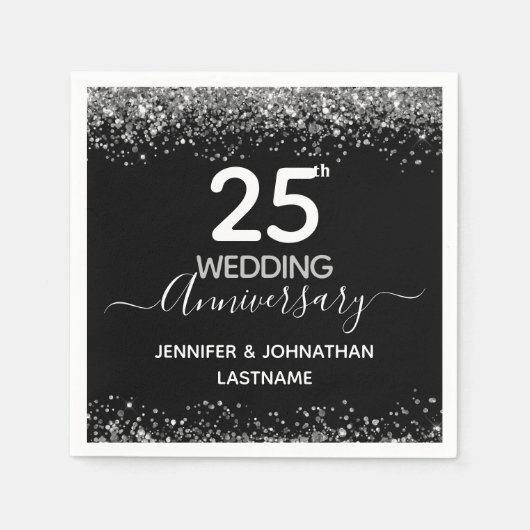 Serviette En Papier 25e anniversaire de Mariage Parties scintillant Fa (Devant)
