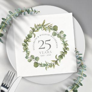 Serviette En Papier 25e anniversaire de noces d'argent, verdure floral
