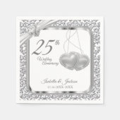 Serviette En Papier 25e anniversaire du Mariage - Coeurs (Devant)