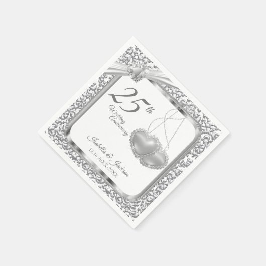 Serviette En Papier 25e anniversaire du Mariage - Coeurs (Coin)