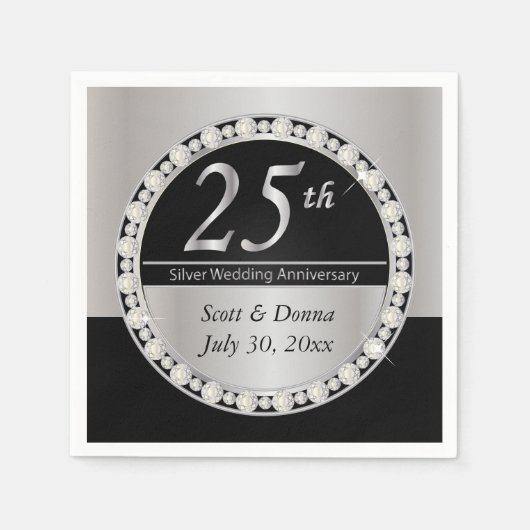 Serviette En Papier 25e anniversaire du Mariage d'argent (Devant)