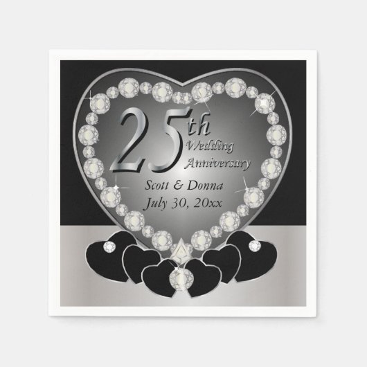 Serviette En Papier 25e anniversaire du Mariage d'argent (Devant)