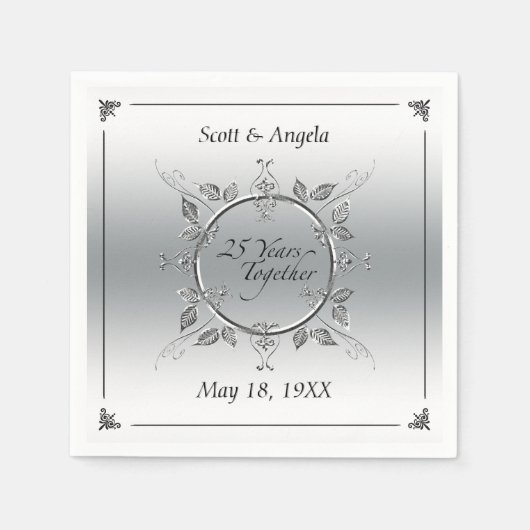 Serviette En Papier 25e anniversaire du Mariage d'argent | 25 ans élég (Devant)