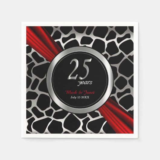 Serviette En Papier 25e anniversaire du Mariage d'argent exotique (Devant)