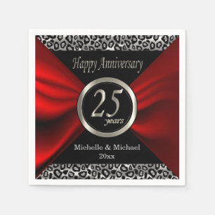 Serviette En Papier 25e anniversaire du Mariage d'argent Motif Leopa