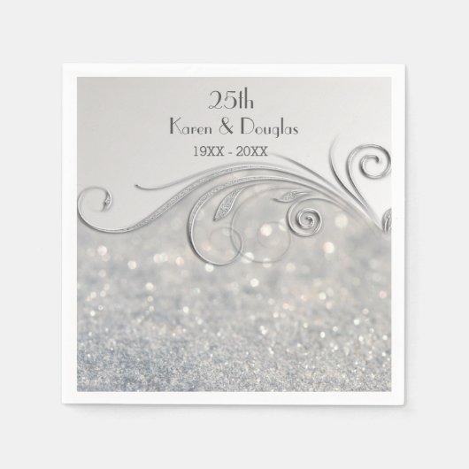 Serviette En Papier 25e anniversaire du Mariage de Sparkle Silver (Devant)